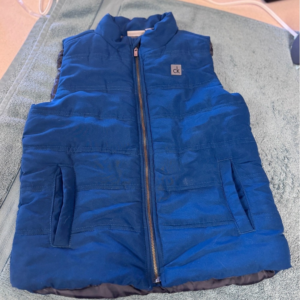 Calvin Klein Jeans Kidsโ Blue Puffer Vest Full Zip Quilted Sleeveless Size 5